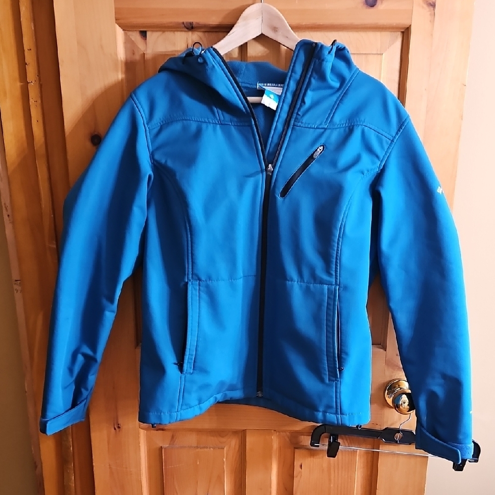 Columbia Electric Blue Raincoat with Hood and Water-Resistant Material